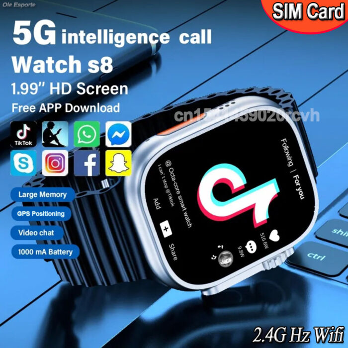 smart watch S8 ultra Honey Edition Mais novo 4G 5G Cartão SIM Smartwatch WIFI Bluetooth Video Chamada GPS Relógio Inteligente Aplicativo Grátis Tik-Tok Youtube instagram Homens Mulheres Xiaomi Iphone compativel